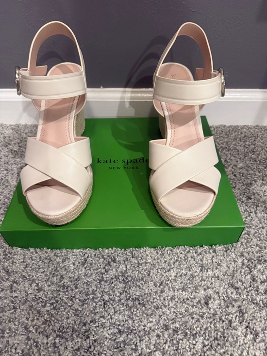 kate spade Shoes - kate spade Cream Leather Cross-Strap Espadrille Wedges